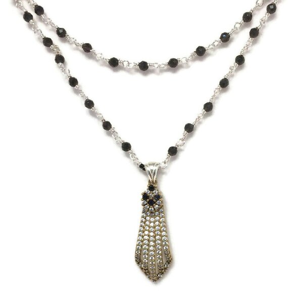 Two Strands Wire wrapped Black Onyx With Pendant - Picture 2 of 3